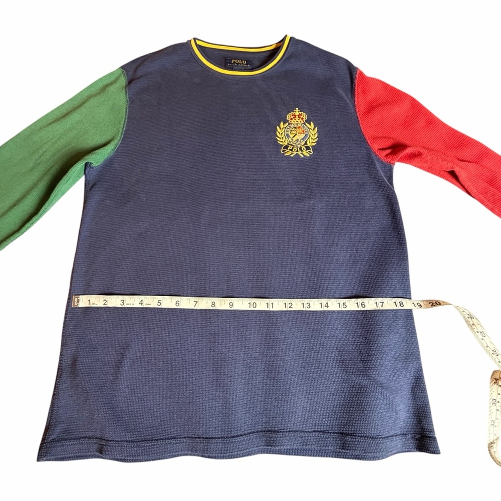 POLO RALPH LAUREN MENS LARGE COLORBLOCK WAFFLE KNIT CREST LOGO LONG SLEEVE - Picture 4 of 8